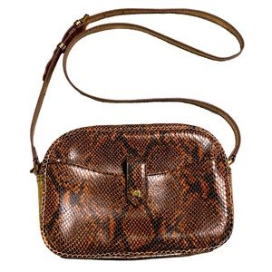 G.I.L.I. - Leather Sienna Snakeskin/Rose Gold Metalic Crossbody Bag